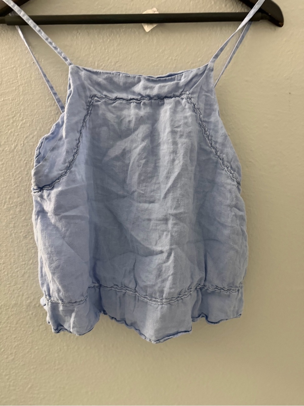 Zara Light Blue Linen-Blend Spaghetti Strap Camisole